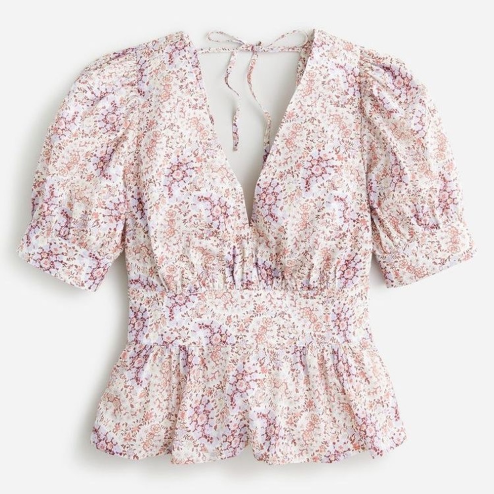 V-Neck Ornate Paisley Puff-Sleeve Top